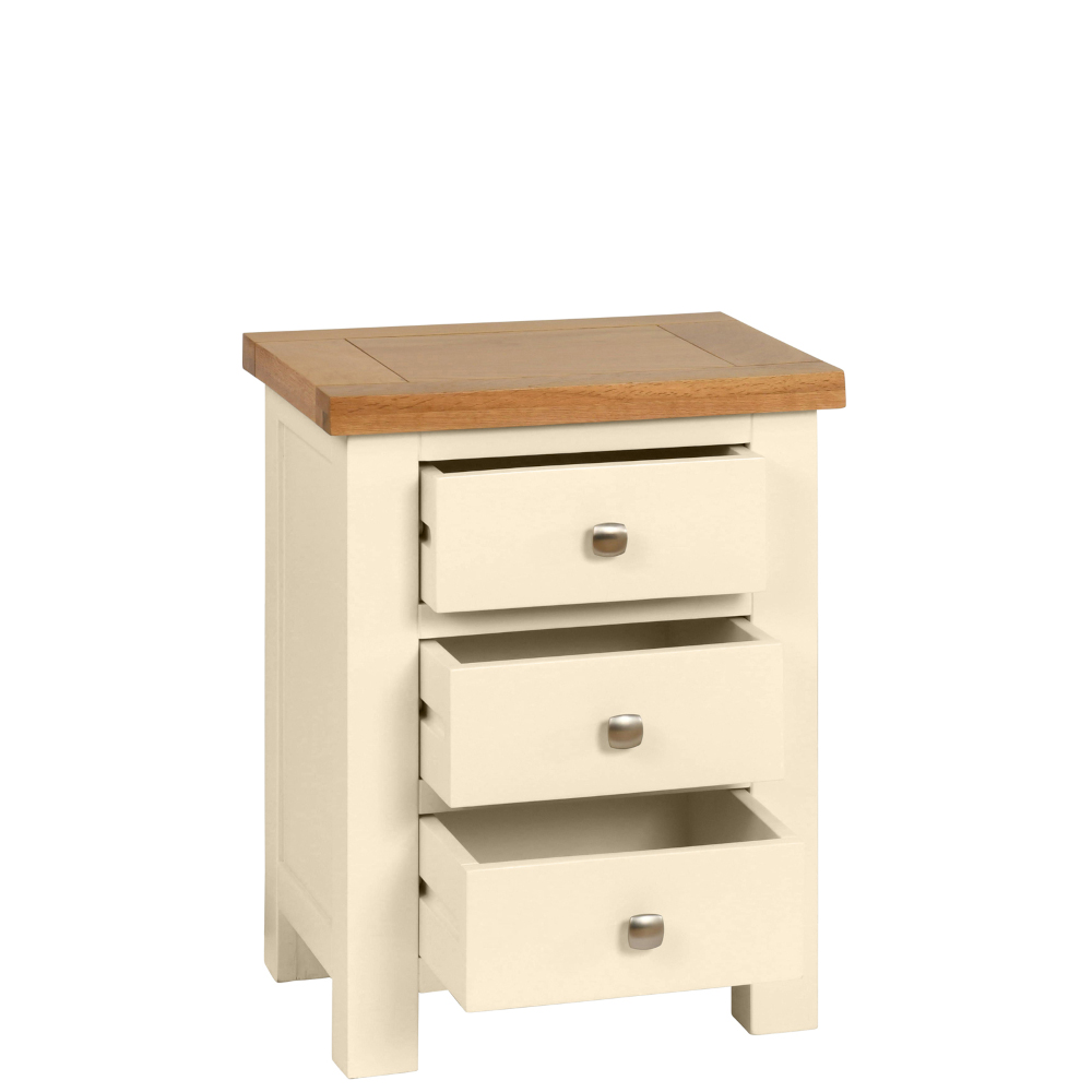 Devonshire Living/Dorset Painted/Ivory/DPT001PI_painted_3_drawer_bedside_bedroom_storage_oak_top_ivory_open.jpg