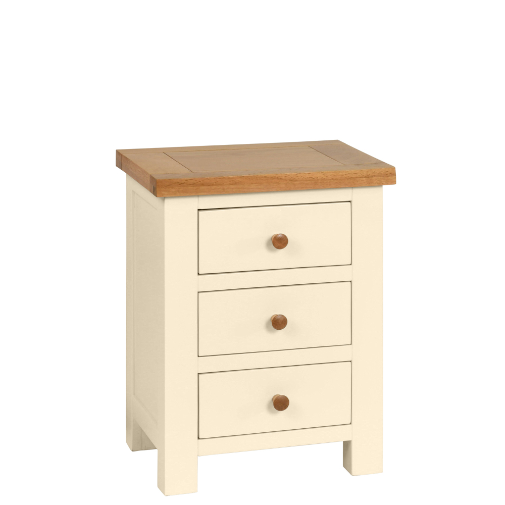 Devonshire Living/Dorset Painted/Ivory/DPT001PI_painted_3_drawer_bedside_bedroom_storage_oak_top_ivory_wooden_knobs.jpg