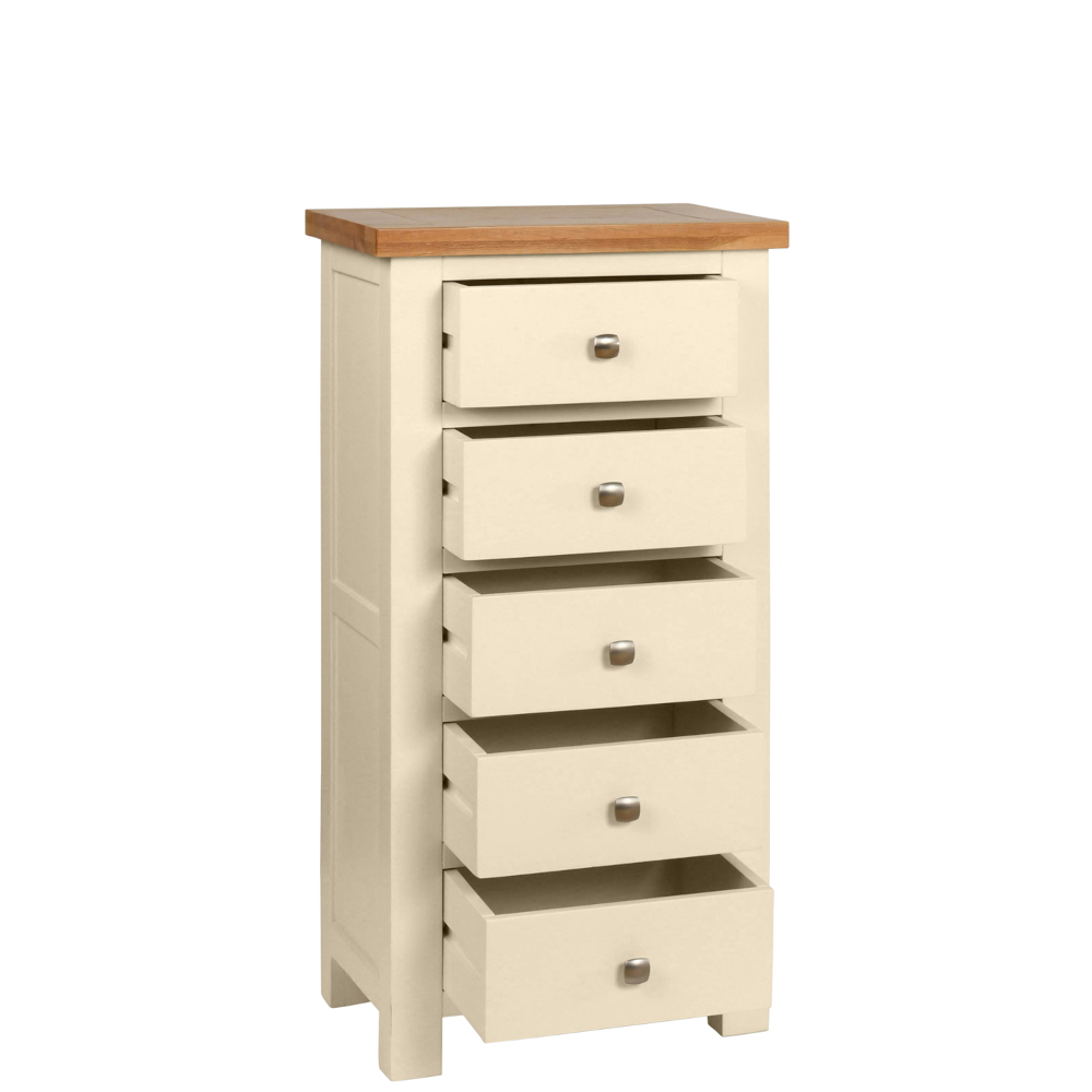 Devonshire Living/Dorset Painted/Ivory/DPT002PI_painted_5_drawer_wellington_chest_bedroom_storage_oak_top_ivory_open.jpg