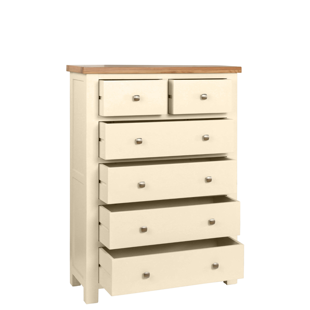 Devonshire Living/Dorset Painted/Ivory/DPT005PI_painted_2_4_drawer_chest_bedroom_storage_oak_top_ivory_open.jpg