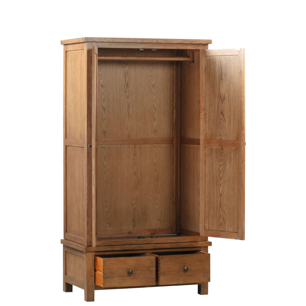 Devonshire Living/Dorset Rustic/Bedroom/DOR032R_double_2_door_2_drawer_wardrobe_essential_storage_bedroom_dark_rustic_oak_open.jpg