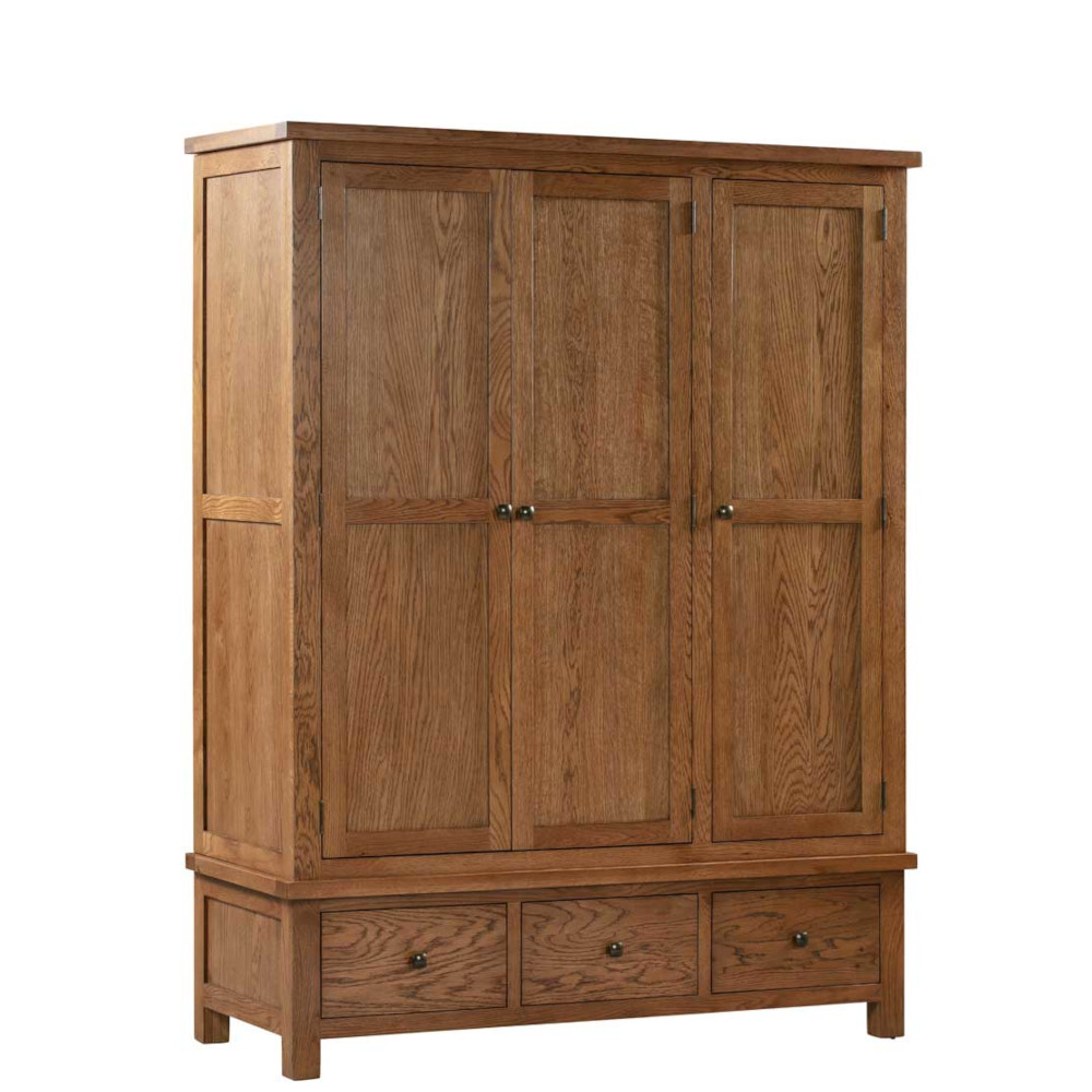Devonshire Living/Dorset Rustic/Bedroom/DOR033R_large_triple_3_door_3_drawer_wardrobe_essential_storage_bedroom_dark_rustic_oak.jpg