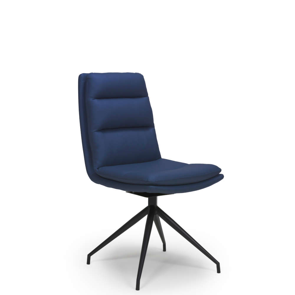 Nobo Swivel Dining Chair With Black Powder Coated Legs In Blue