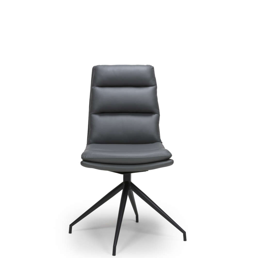 Nobo Swivel Dining Chair With Black Powder Coated Legs In Grey