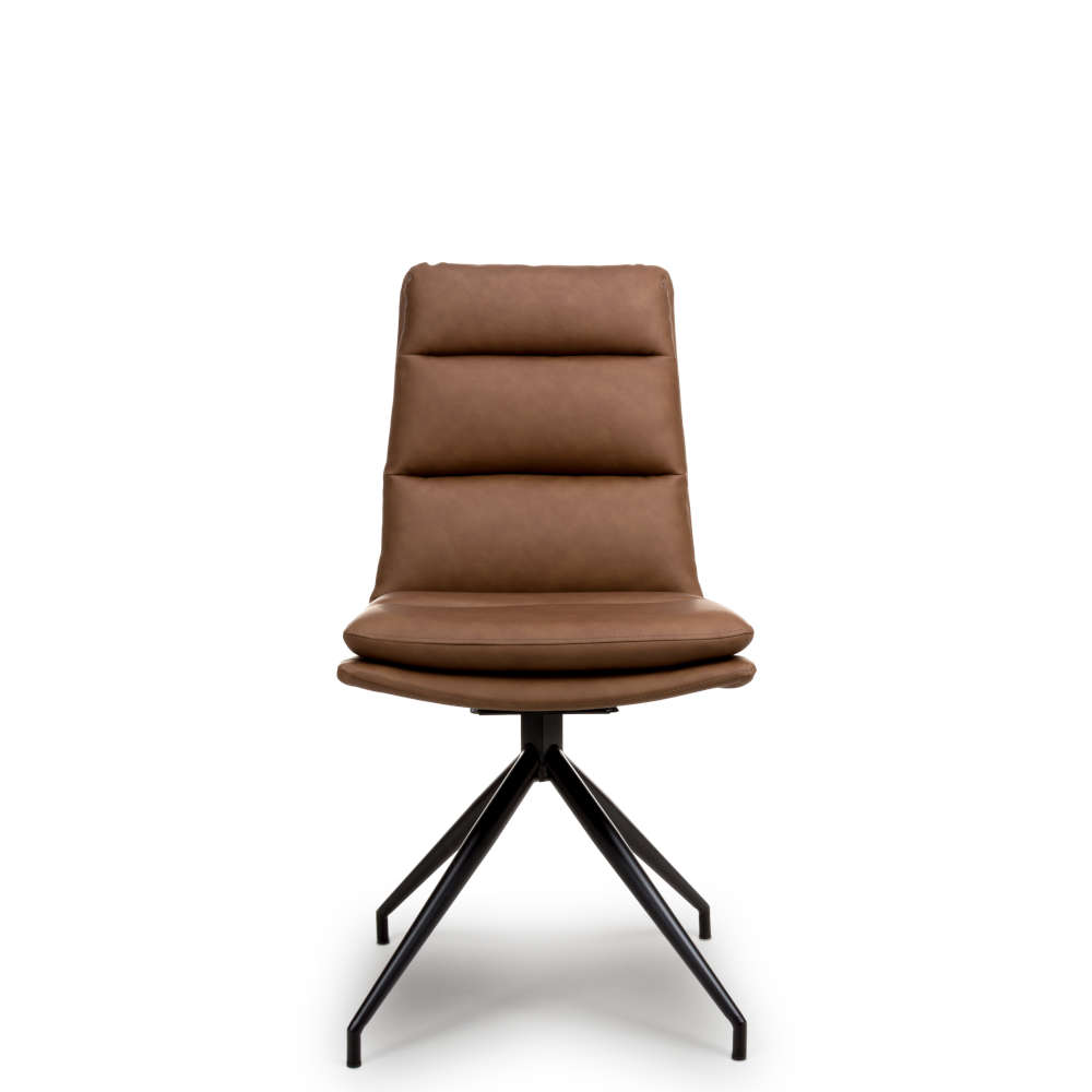 Nobo Swivel Dining Chair With Black Powder Coated Legs In Tan
