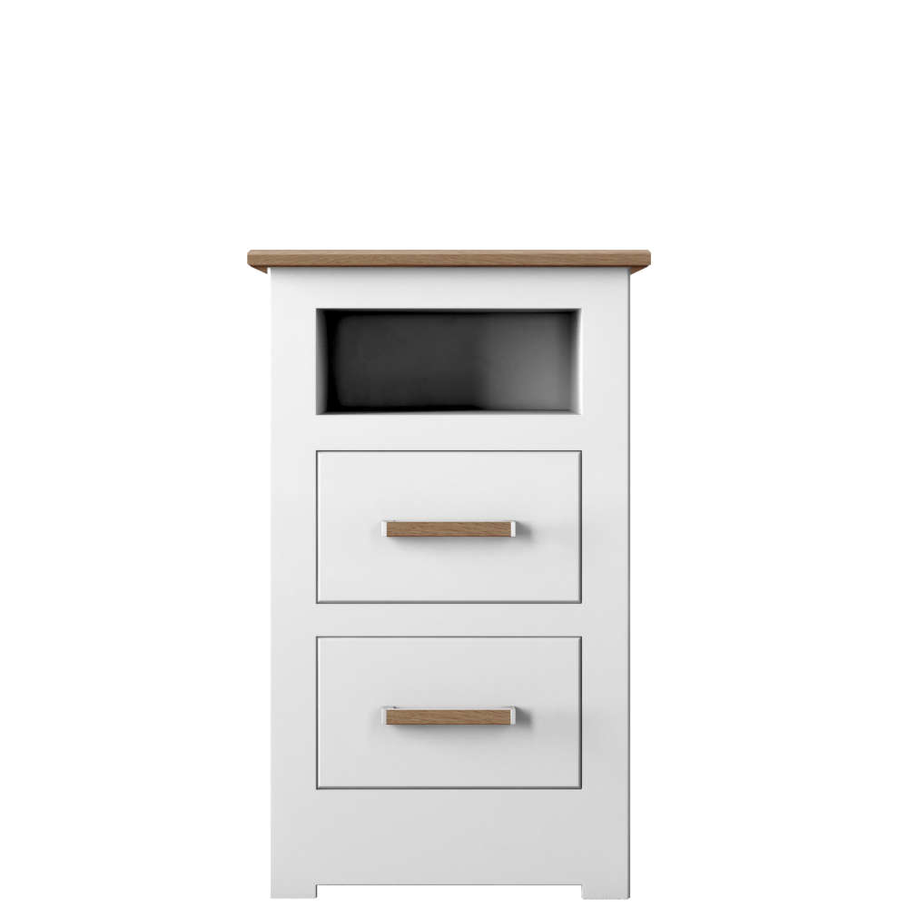 Modo Bedroom Oak Top Small 2 Drawer Open Shelf Bedside Cabinet