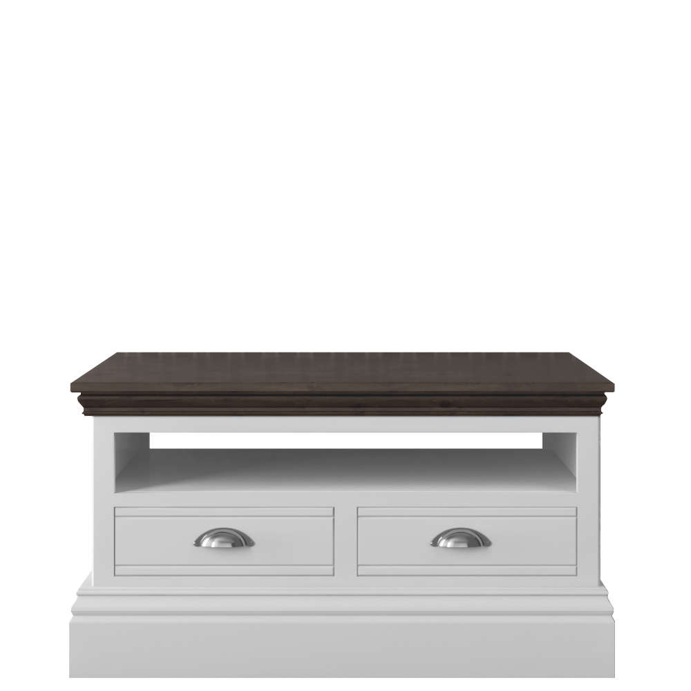 New England Open Shelf Coffee Table Chest With 2 Drawers