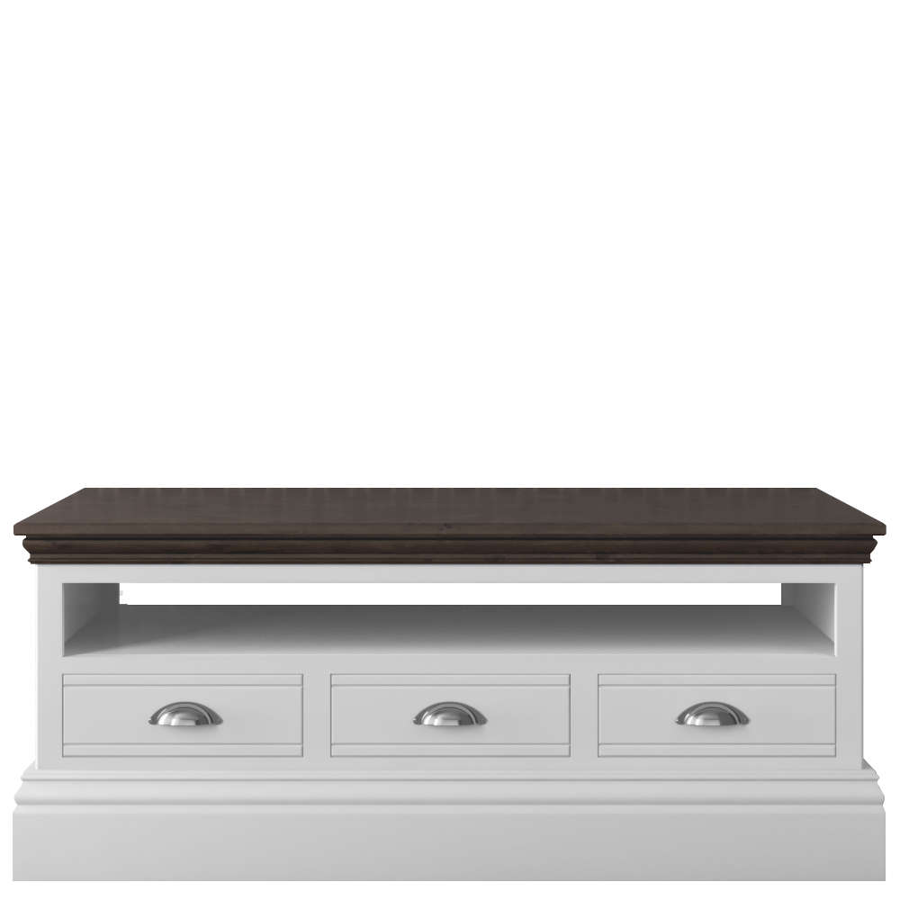 New England Open Shelf Coffee Table Chest With 3 Drawers