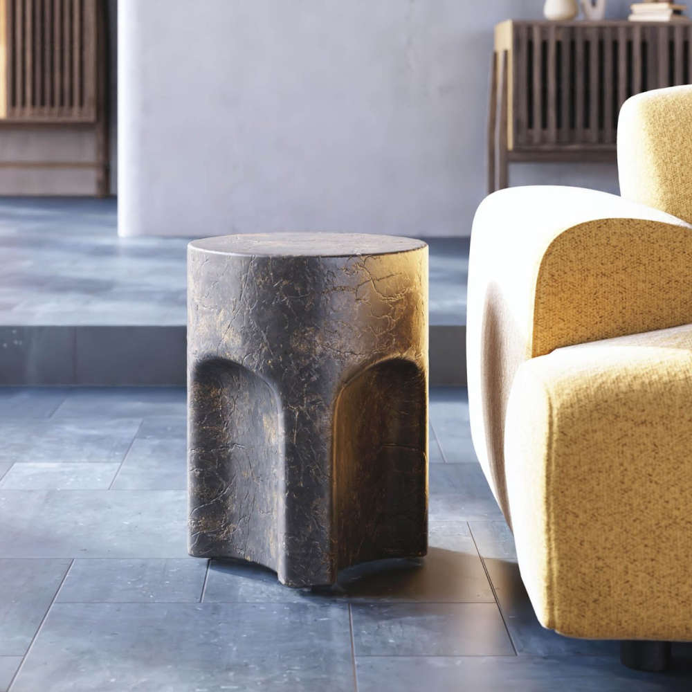 Abigail Ahern Pinch Round Side Table With Brown Slate Finish