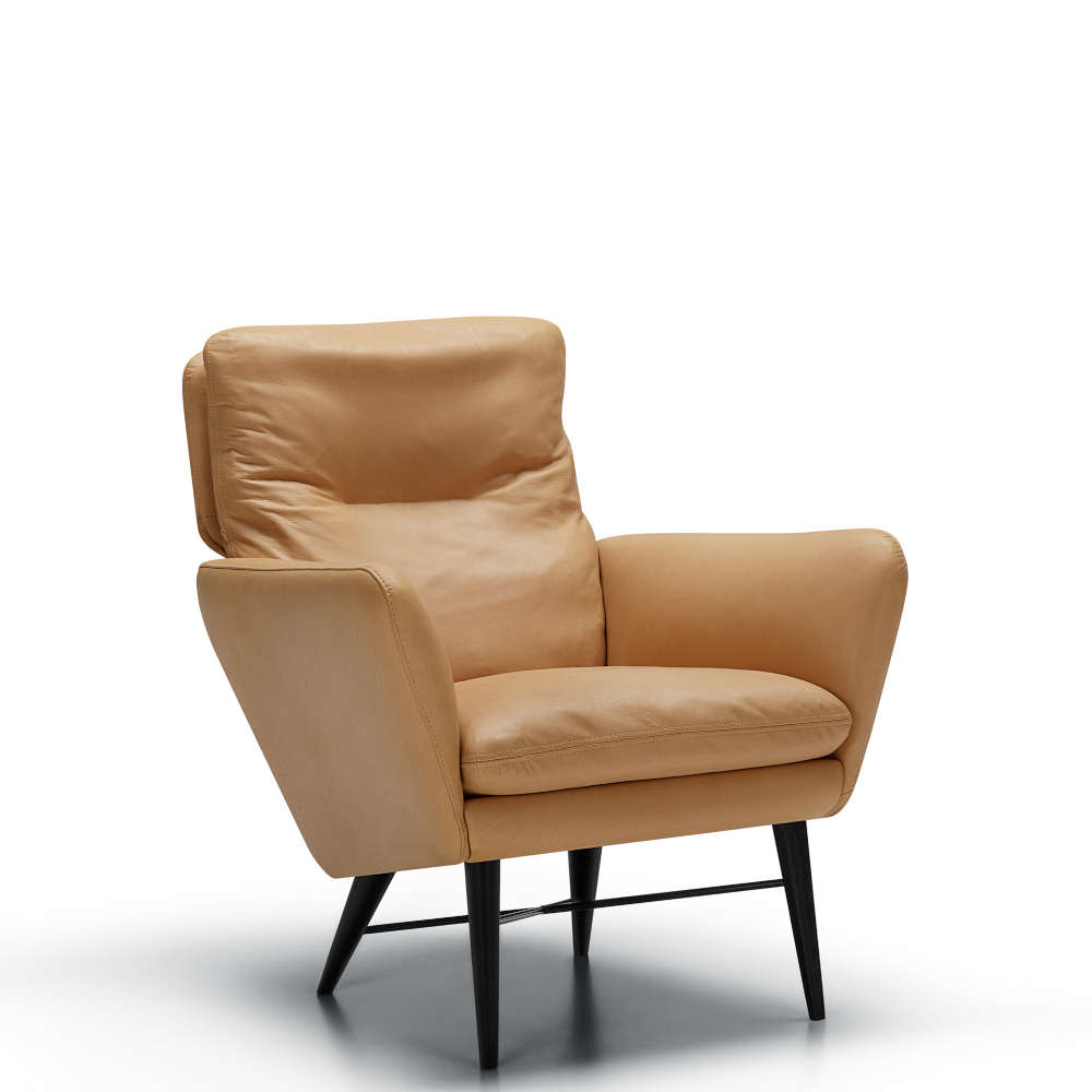 Amy Leather Armchair With Wooden Legs