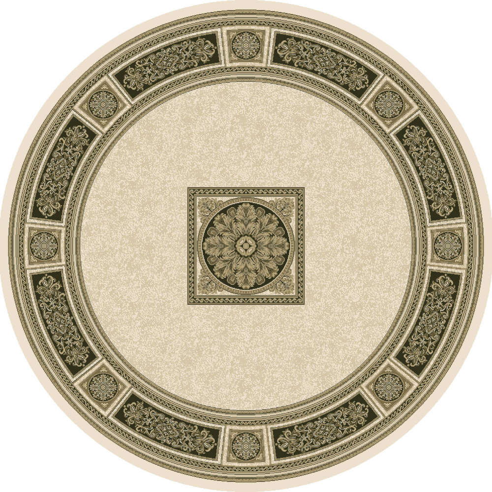 Da Vinci Traditional Art Deco Style Light Beige / Black Circular Rug