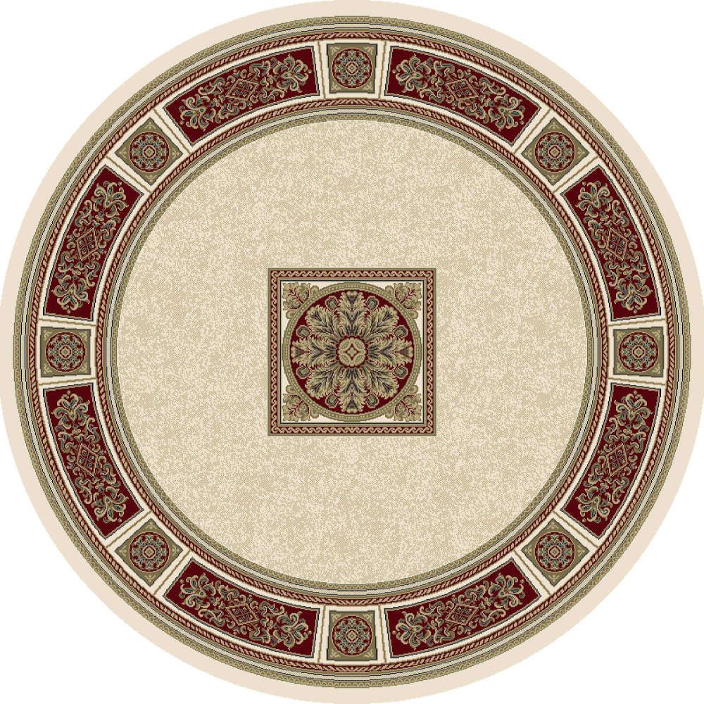 Traditional Art Deco Style Light Beige / Red Circular Rug 200cm Circle