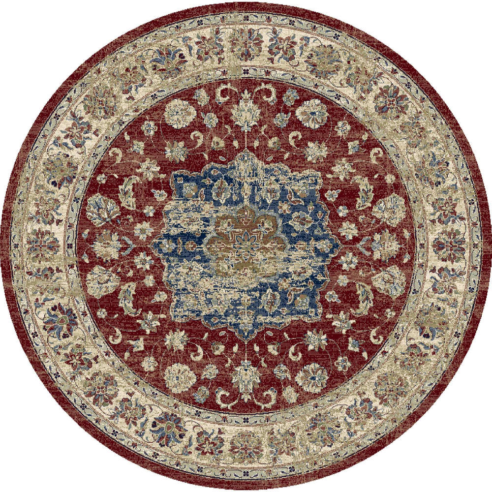 Da Vinci Traditional Distressed Pattern Red Circular Rug
