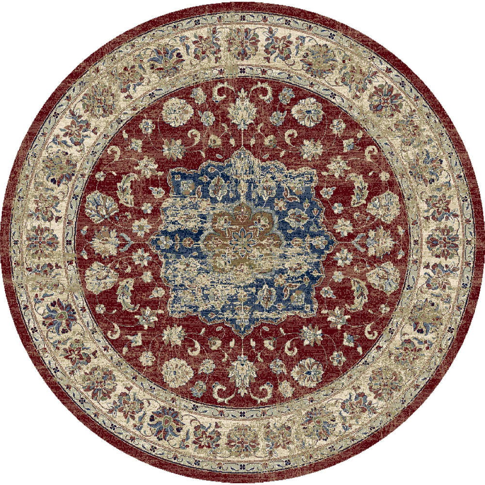 Traditional Distressed Pattern Red Circular Rug 200cm Circle