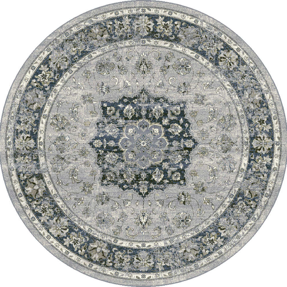 Da Vinci Traditional Pattern Grey/Blue Circular Rug