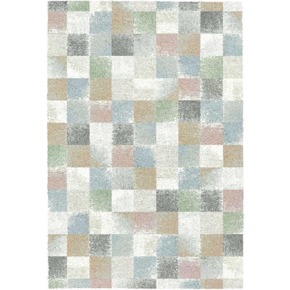Mehari Multicoloured Pastel Square-Pattern Rectangular Rug