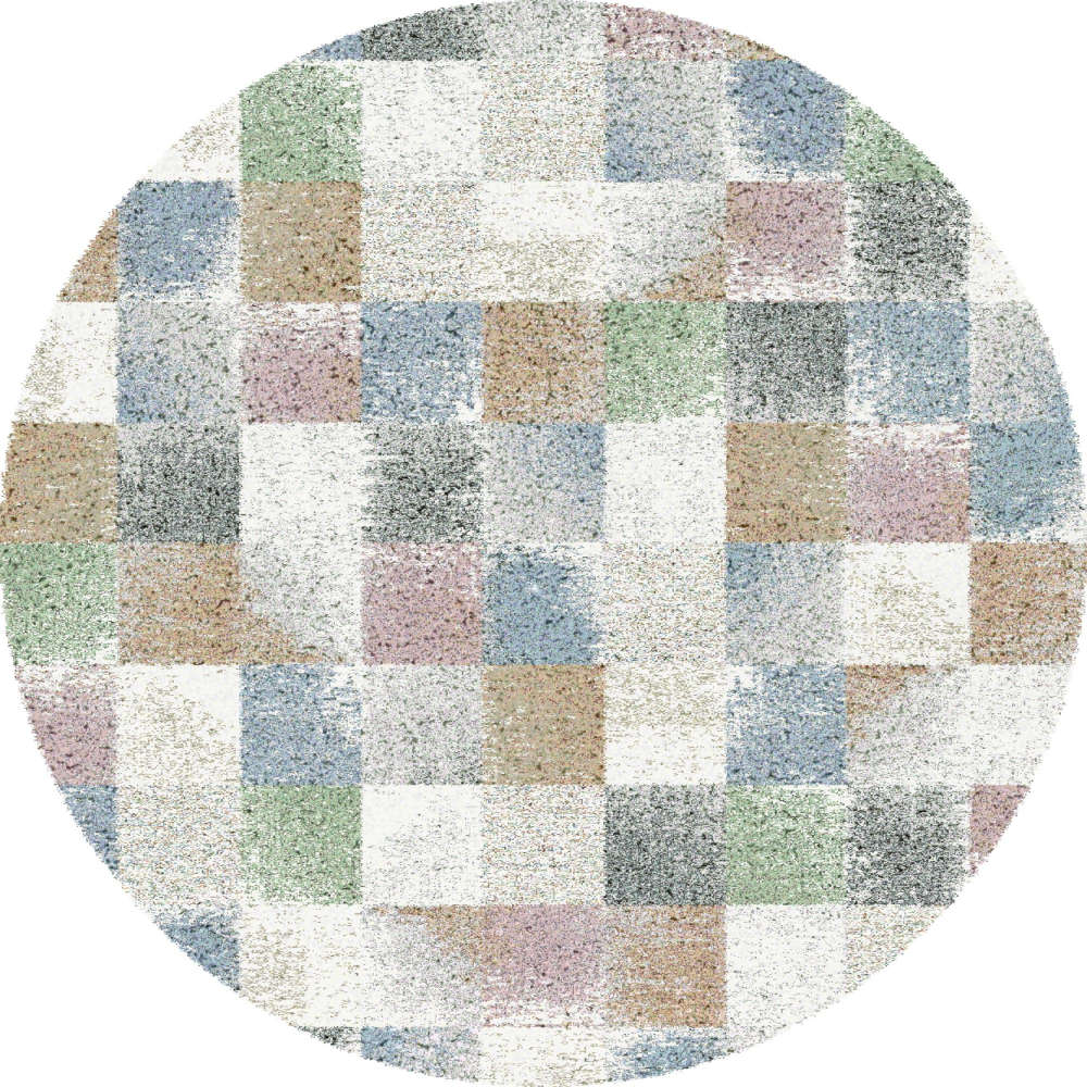 Mehari Multicoloured Pastel Square-Pattern Circular Rug