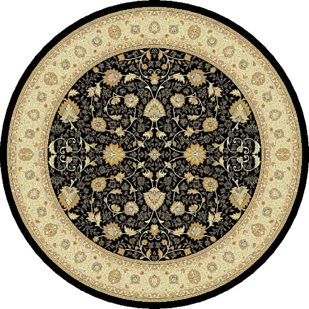 Noble Art Traditional Floral Black Circular Rug