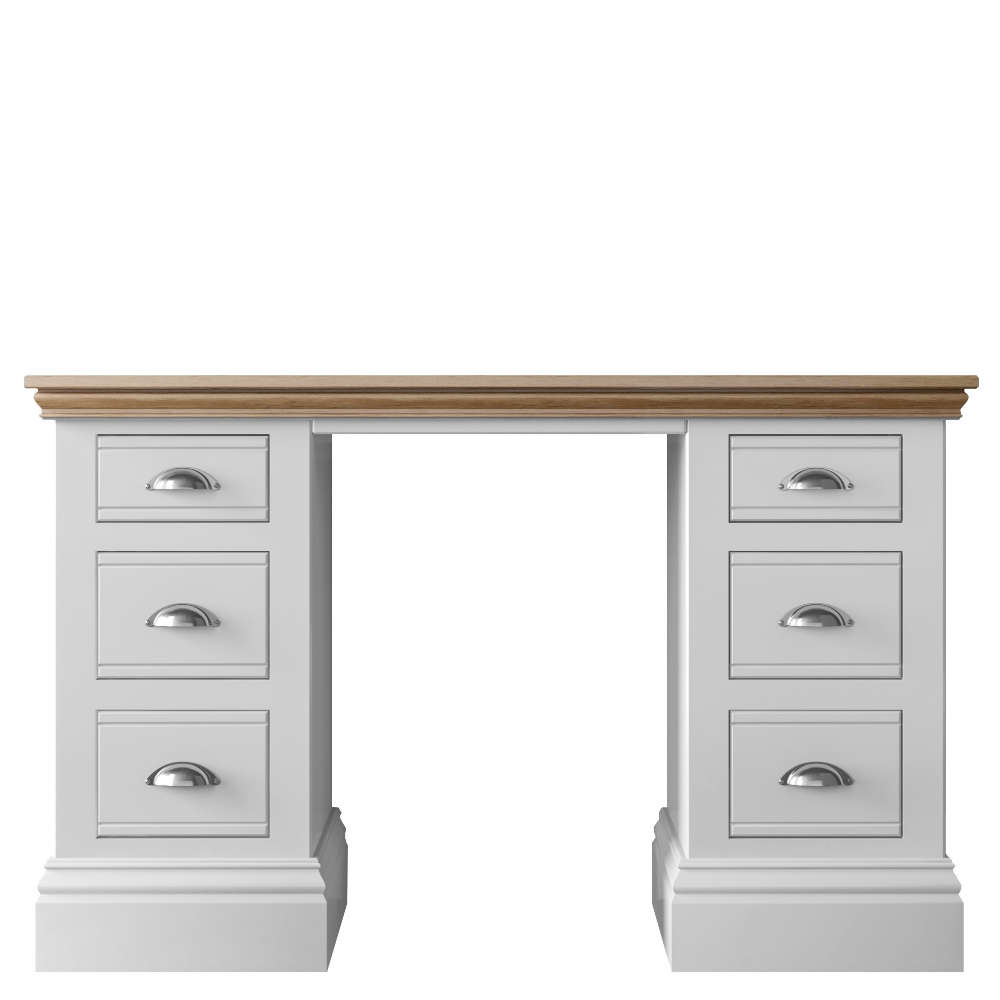 New England Bedroom Oak Top Double Pedestal Dressing Table