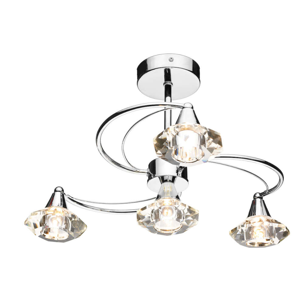 där Luther 4 Light Semi Flush Polished Chrome Crystal