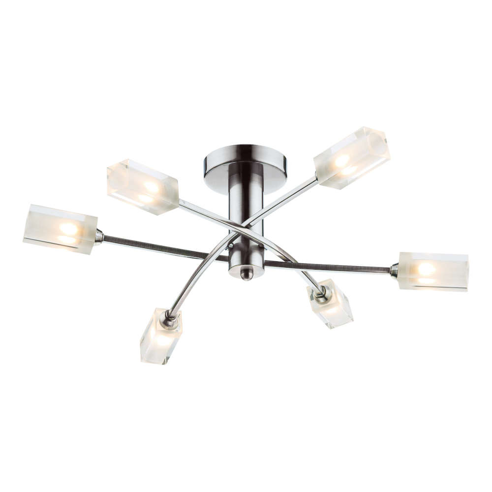 där Morgan 6 Light Semi Flush Satin Chrome Glass