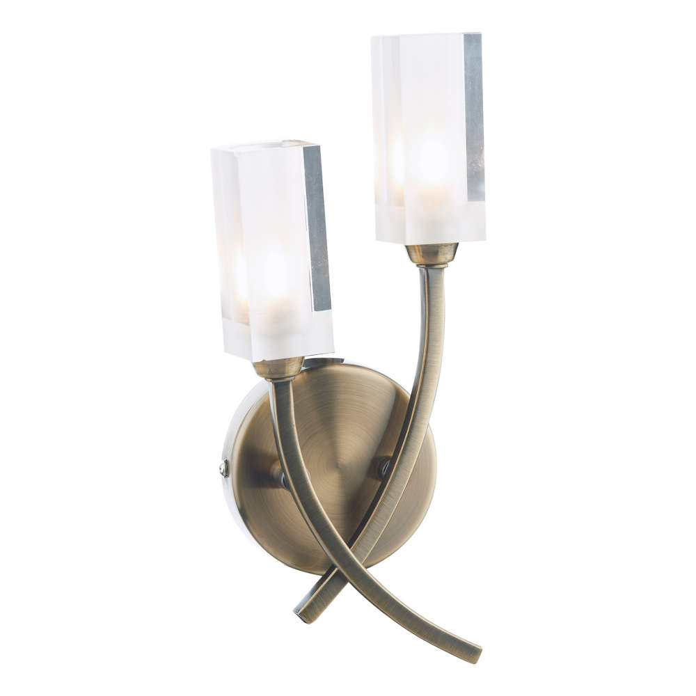 där Morgan 2 Light Wall Light Antique Brass Glass