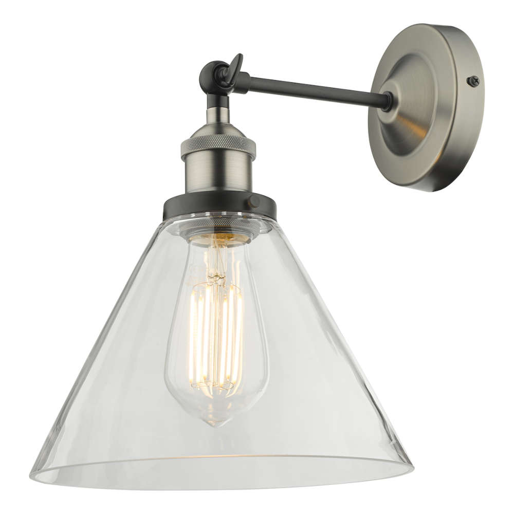 där Ray Wall Light Antique Nickel With Clear Glass Shade