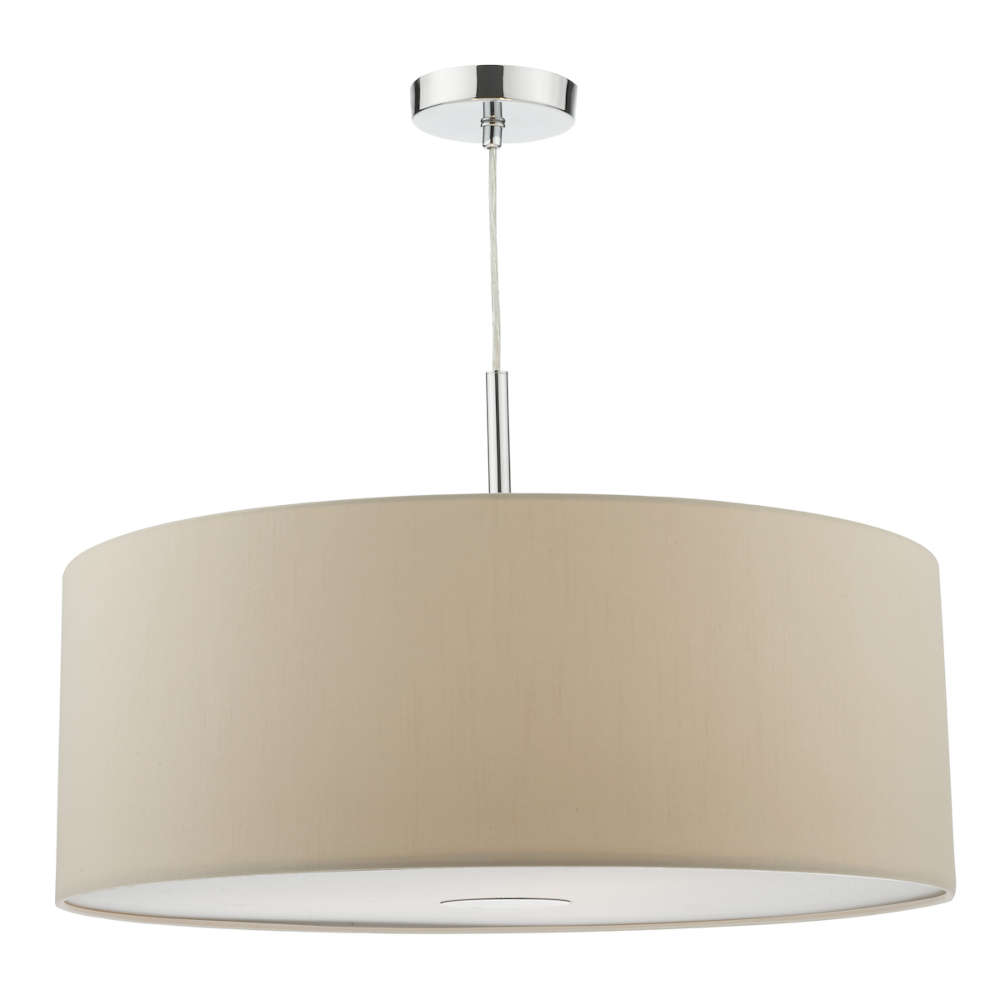 där Ronda 3 Light Pendant Polished Chrome With Ecru Faux Silk Shade 60cm