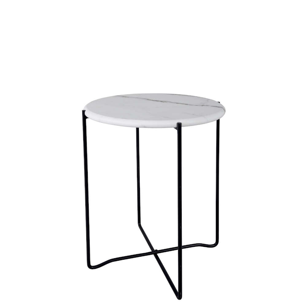 där Azzate Side Table Round Rolled Edge White Marble Effect 40cm Diameter