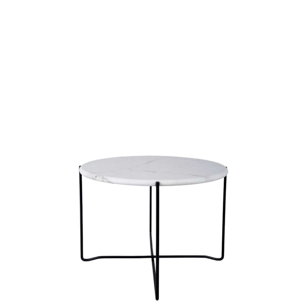 där Azzate Coffee Table Round Rolled Edge White Marble Effect 55cm Diameter