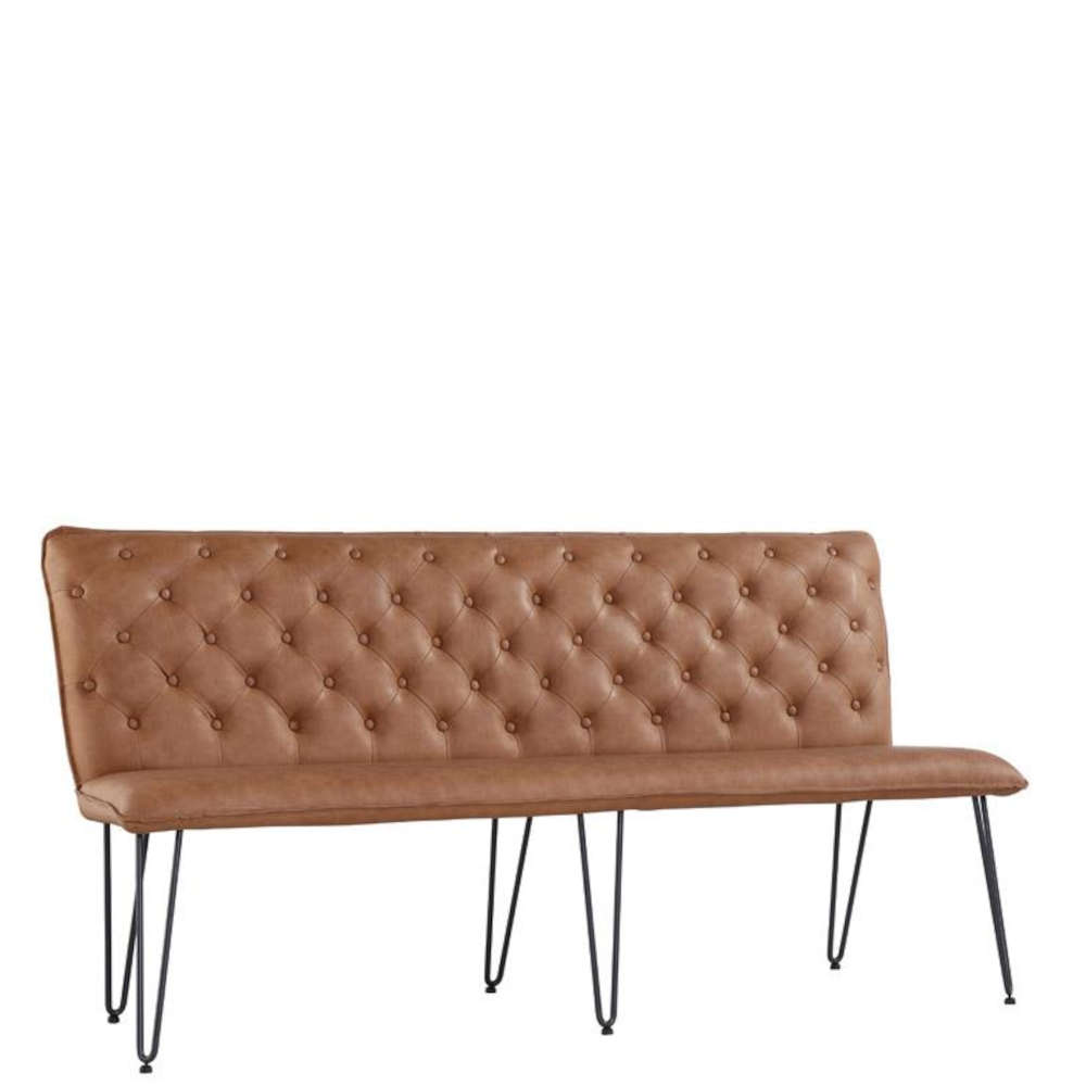 Doverdale Studded Back Bench 180cm With Hairpin Legs - Tan
