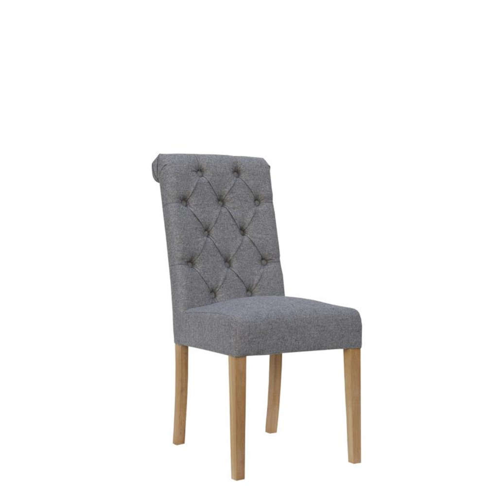 Doverdale Fabric Button Back Chair with Scroll - Light Grey