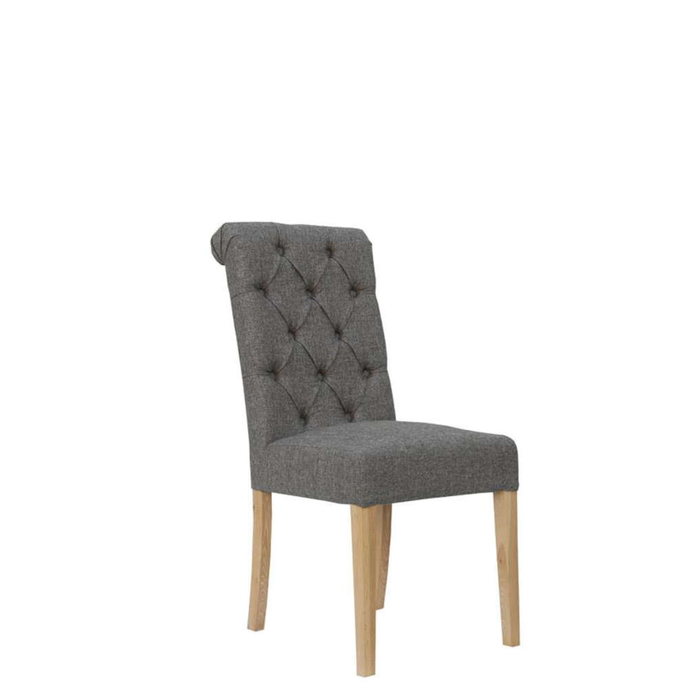 Doverdale Fabric Button Back Chair with Scroll - Dark Grey