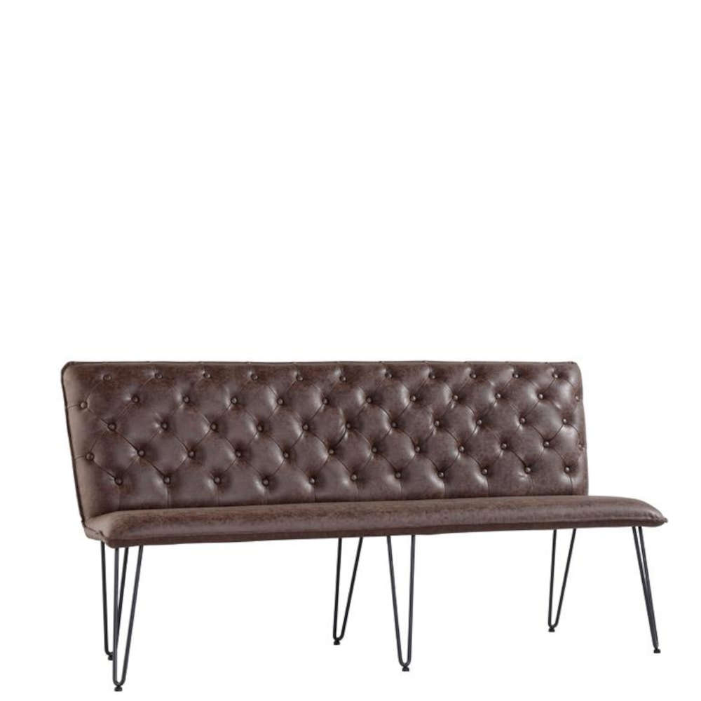 Doverdale Studded Back Bench 180cm With Hairpin Legs - Brown