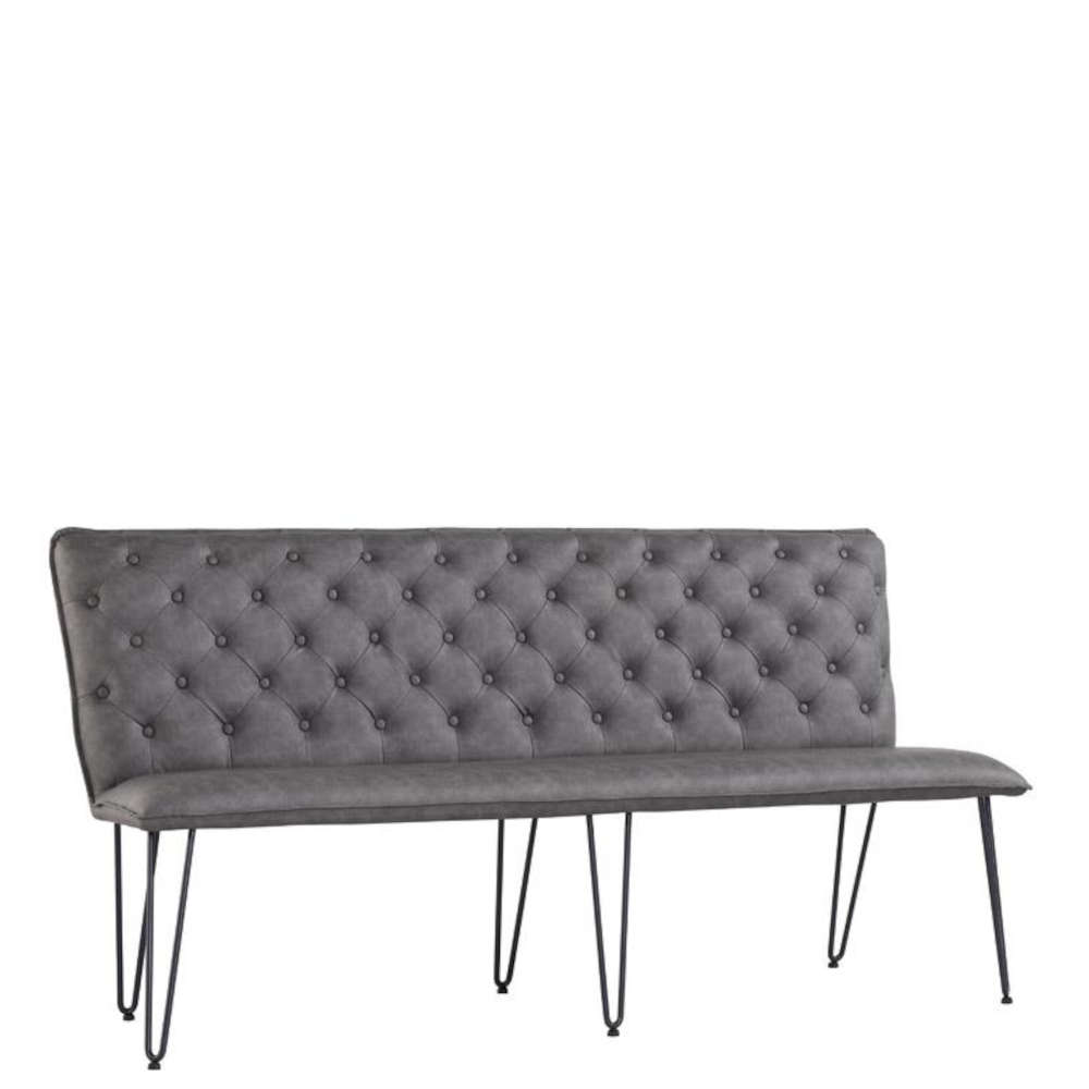 Doverdale Studded Back Bench 180cm With Hairpin Legs - Grey