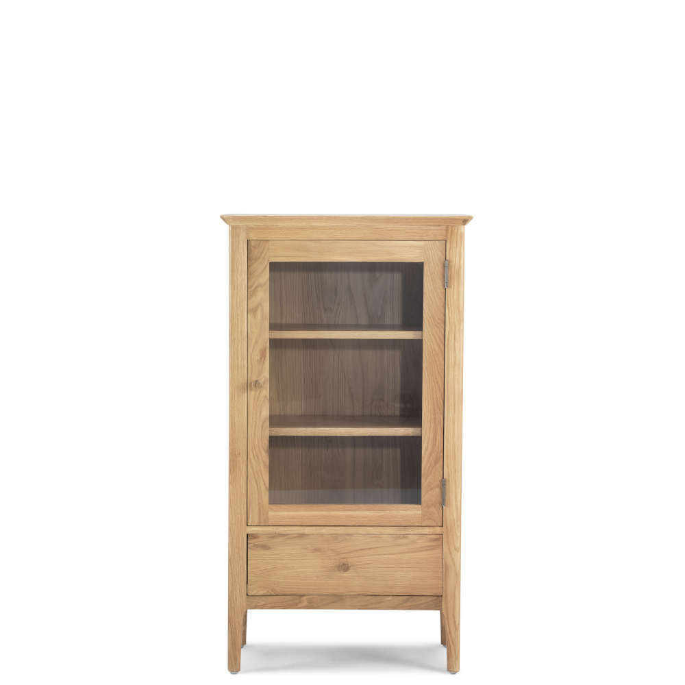 Witham Oak Glazed Bookcase With Drawer