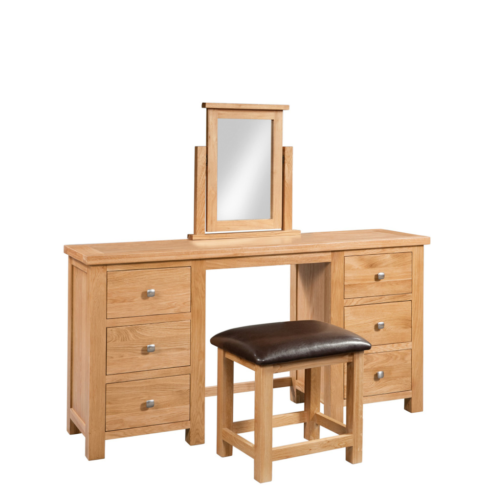 Didcot Oak Double Pedestal Dressing Table And Stool