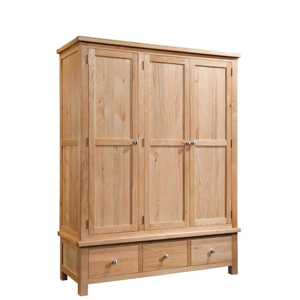 Didcot Oak Triple Wardrobe With 3 Drawers
