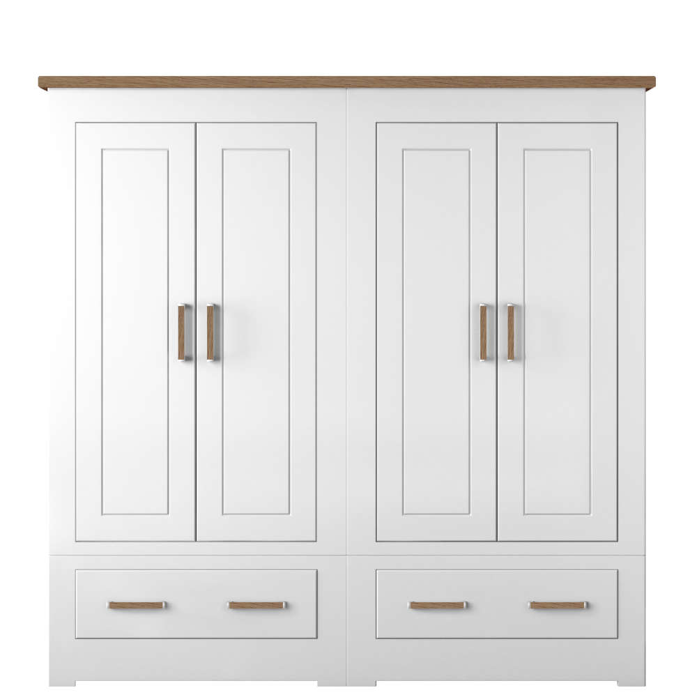 Modo Bedroom Oak Top Small 2 Drawer 4 Door Wardrobe