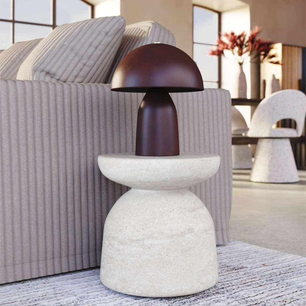 Abigail Ahern Diablo Round Side Table With Light Travertine Finish
