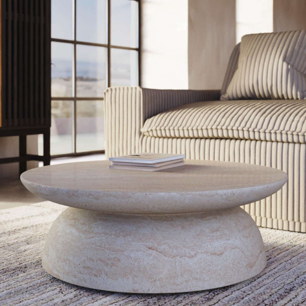 Abigail Ahern Diablo Round Coffee Table With Light Travertine Finish