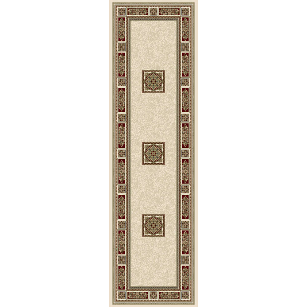 Da Vinci Traditional Art Deco Style Light Beige / Red Runner