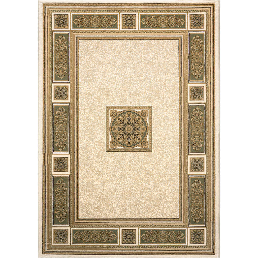 Da Vinci Traditional Art Deco Style Light Beige / Green Rug
