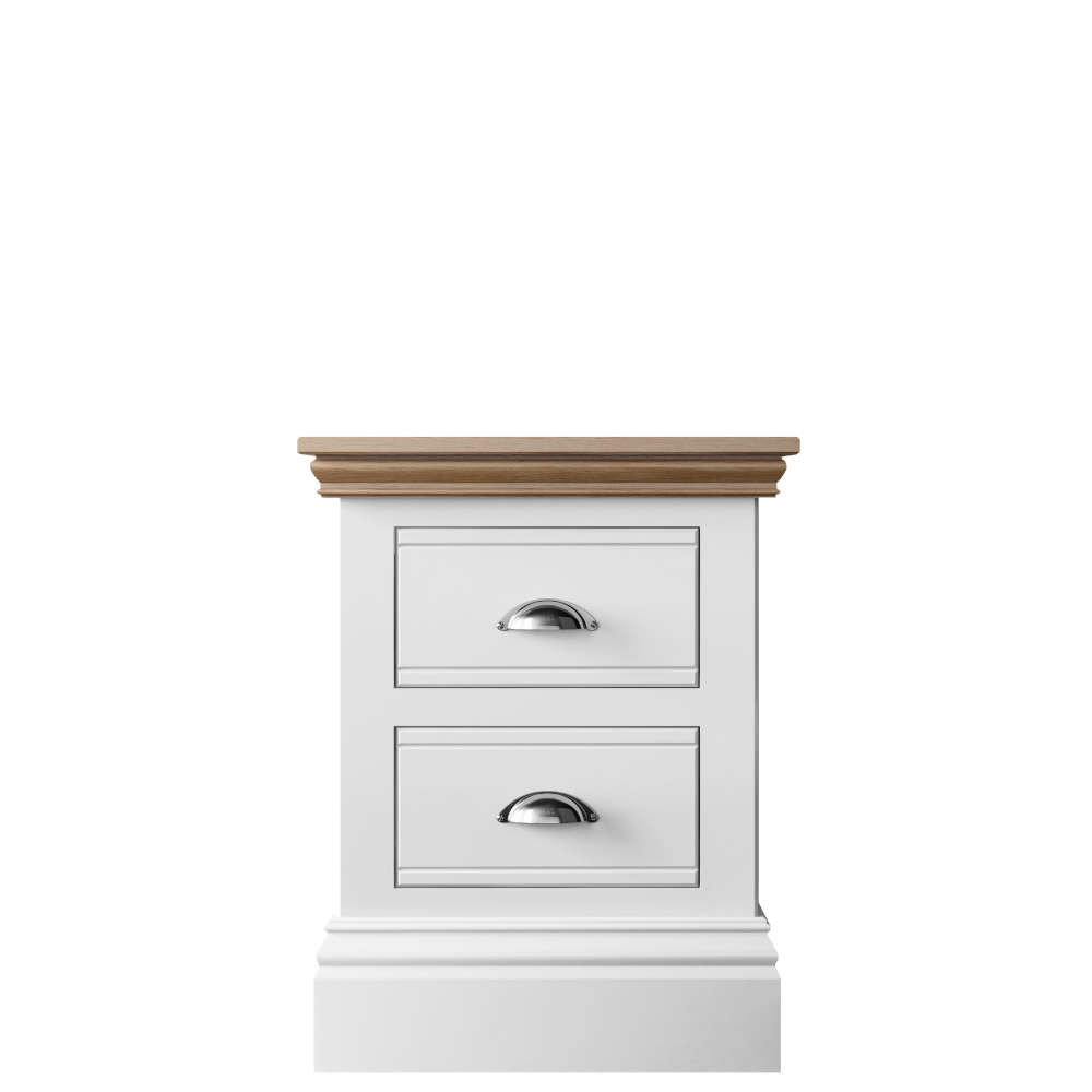New England Bedroom Oak Top 2 Drawer Narrow Bedside