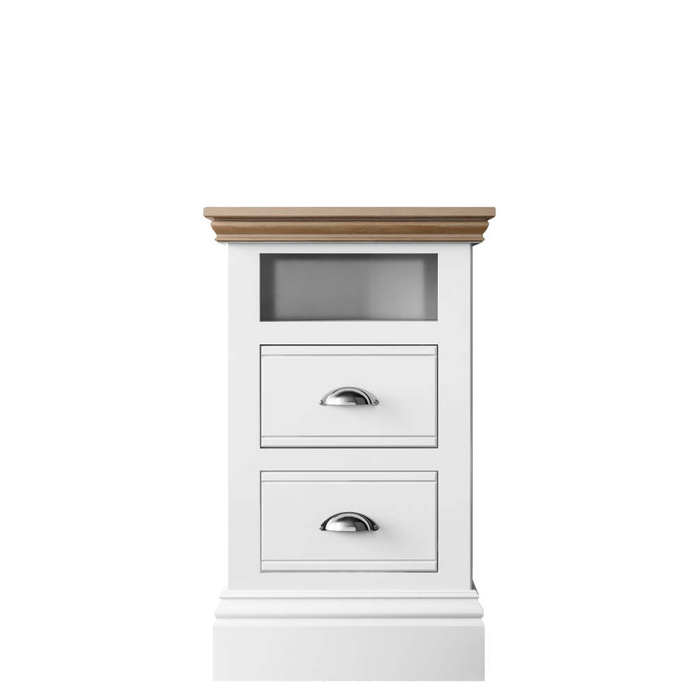 New England Bedroom Oak Top 2 Drawer Open Shelf Wide Bedside
