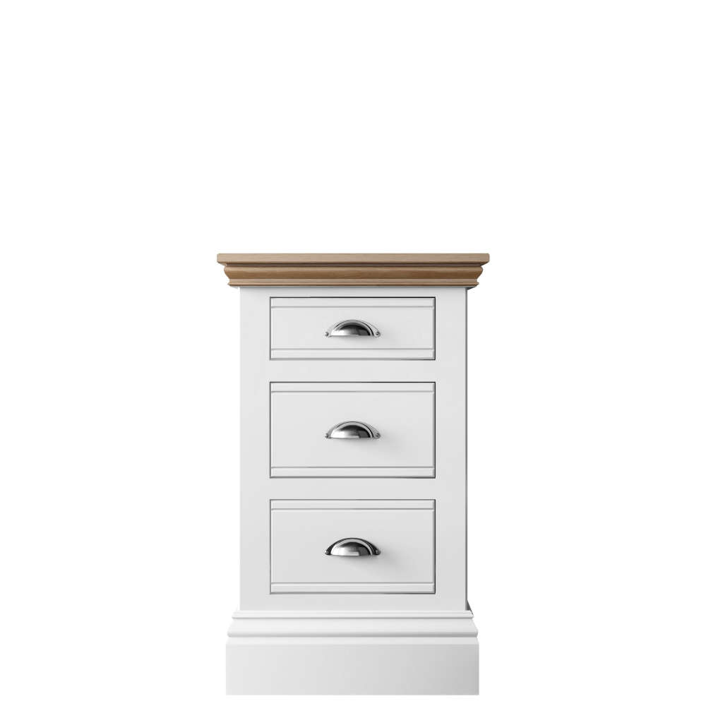 New England Bedroom Oak Top 3 Drawer Narrow Bedside