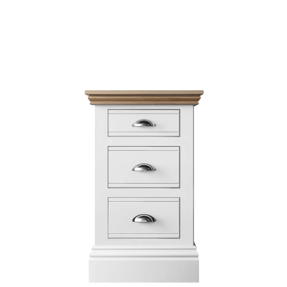 New England Bedroom Oak Top 3 Drawer Wide Bedside