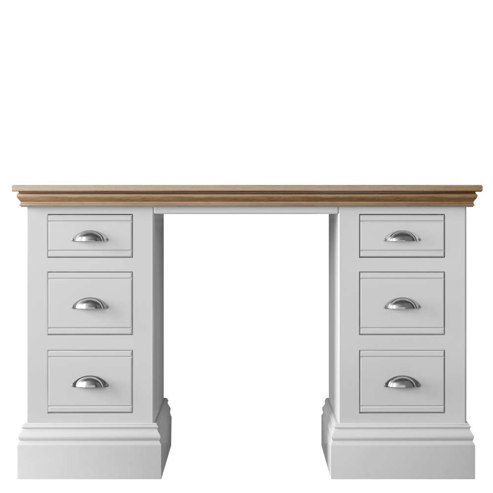 New England Bedroom Oak Top Double Pedestal (6 Drawers) Dressing Table