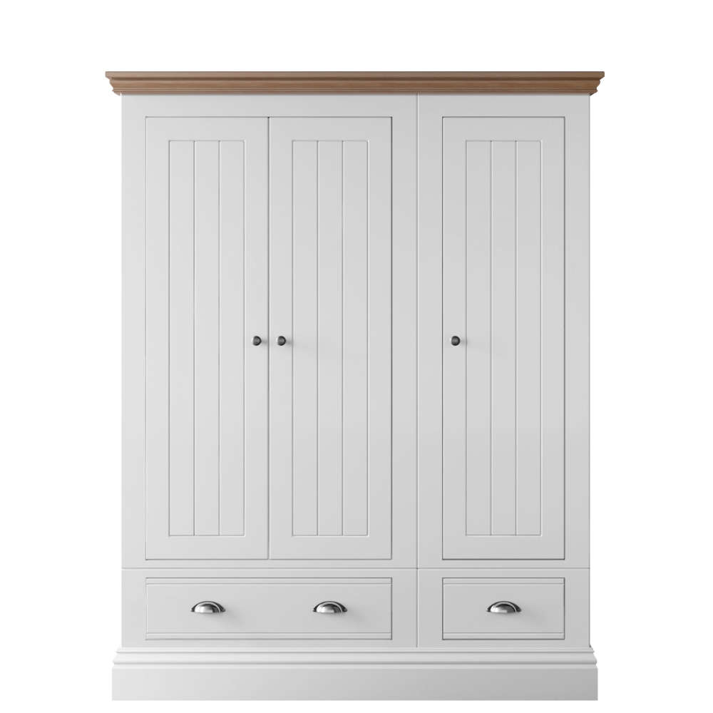 New England Bedroom Oak Top 3 Door Small Hanging Wardrobe + 2 Drawers