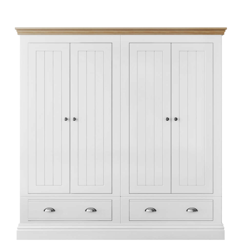 New England Bedroom Oak Top 4 Door Small Hanging Wardrobe + 2 Drawers